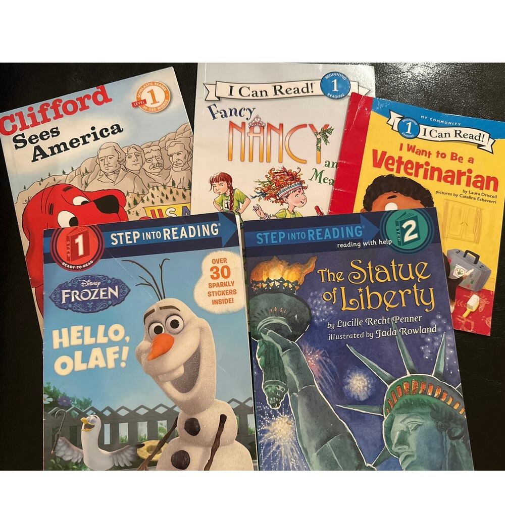 Set of 5 Level 1 2 Step into Reading Books Scholastic Clifford  Fancy Nancy Olaf